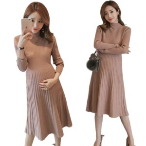Elegant Maternity Dresses Maternidad Long Sleeve Winter Sweater Dress Pregnant Dress for Pregnant Women Pregnancy Clothes
