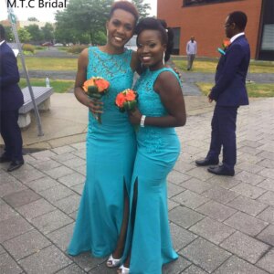 Light Blue Mermaid 2024 African Bridesmaid Dresses High Quality Lace Satin Maids Of Honor Gowns For Wedding Party