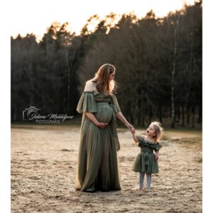 Don&Judy Mother and Daughter Photography Dress Set Chiffon Strapless Gowns for Birthday Party Evening Gown Maternity Photo Shoot