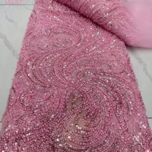Latest Hot Sale Fashion Africa Lace Fabric High Quality Handmade Embroidery Lace With Beads Sequins Party For Wedding Dress