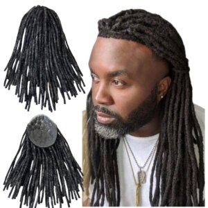 14 Inches Mongolian Virgin Human Hair Hairpieces #1b30 Grey Color 8×10 Full PU Toupee Dreadlocks Unit for Old Black Men
