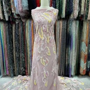 Latest African Beaded Lace Net Fabric 5 Yards 2025 High Quality Nigerian Wedding Material Luxury Sequins Beads Fabric for Sewing