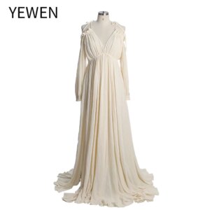 Adjustable Neck Boho Maternity Photoshoot Dress Solid Color Baby Shower Dress with Side Slit Photography Props YEWEN YW230307