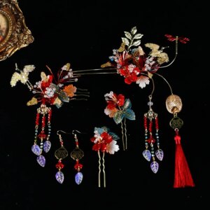 Red Xiuhe Headdress 2025 Chinese Style High-Grade Flower Ancient Style Elegant Xiuhe Clothing and Gown Bridal Hair Accessories
