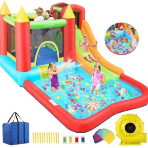 Inflatable Bounce House for Kid Gifts |13 x 12ft Kids Bounce House Jump ‘n Slide, Rocket Castle Bouncer,Water Bounce House & Sli