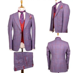 Fashion Wedding Tuxedos Check 2 Piece Set Jacket Pants Formal Men Suit Peaked Lapel  Groom Wear Blazers Customized