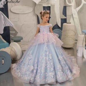 Customized Lovely Puffy Lace 3D Flowers Kids Layers Flower Girl Dresses For Wedding 2025 Ball Gown Princess Birthday Party Gowns