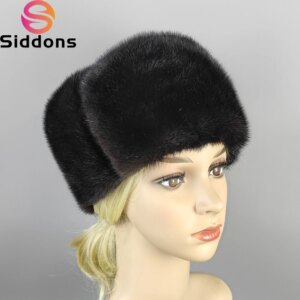 2025 Winter Unisex Real Fur Mink Skin President Hats Outdoor Head Warm Marten Bonnet Black/Brown 56-61cm Real Mink Caps Beanies