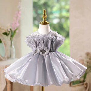 Jill Wish Elegant Gray Flower Girl Dress Flowers Knee Length Princess Tollder Kids Wedding 1st Birthday Pageant Party Gown J568