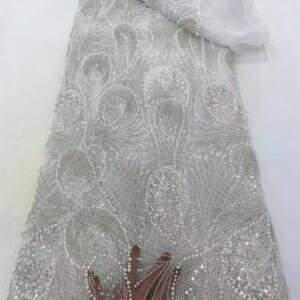 White Luxury African Sequins Groom Lace Fabric 2025 High Quality French Nigerian Beaded Lace Fabric For Wedding Dress 5Y A1169-1