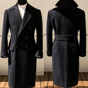 Vintage Men Long Coat Notched Lapel Wool Blends Overcoat One Piece Set Single Breasted Silm Fit Man Suits Customized