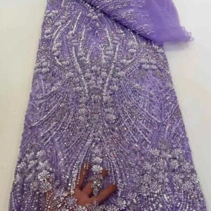 2025 African French Nigerian High End Tulle Lace Fabric With Beads Sequins Mesh for Embroiderg Wedding Party Bride Sewing Dress