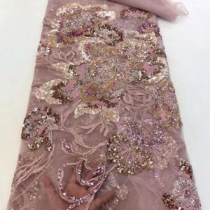 Nigerian Lace Fabric 5 Yards High Quality 2025 luxury Embroidered Lace Fabrics Beads Lace Fabric For Wedding Dress 5Yard A1179-1