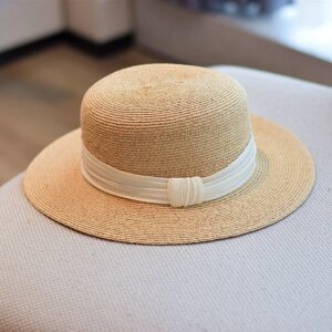 Silk and linen flat-topped hat elegant simple light luxury woven hat for vacation