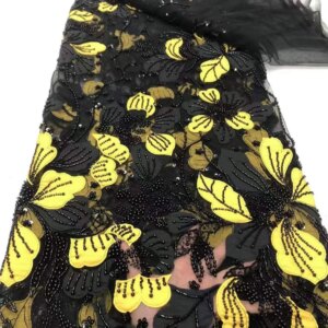 Nigerian Lace Fabric 2025 High Quality Lace Mixed Colors Beaded French Mesh Lace Fabrics African Sequins Tulle Lace For Sewing