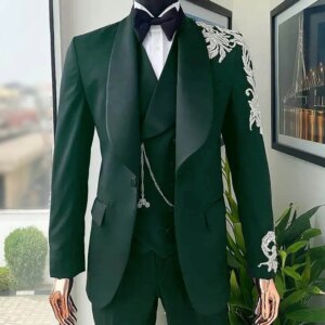 Customized Mens Suit 3 Piece Handmade Beads Applique Slim Fit Groom Tuxedo Wedding  Formal Tailored Jacket Vest Pants Plus Size