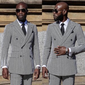 Fashion Herringbone Wedding Suits For Men Peak Lapel Groom Wear Slim Fit Business Tuxedos Custom Made 2 Pcs Jacket Pants