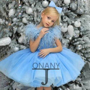 JONANY Cute Flower Girl Dress Feathers Sequins Personalised Drop Shipping Ball Gown Little Girl Princess Roupas De Florista