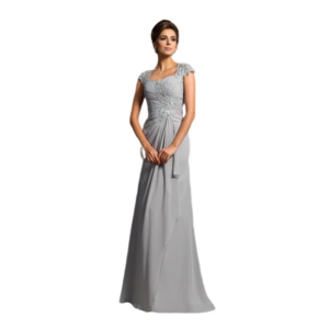 Silver Mother Of The Bride Dresses A-line Cap Sleeves Chiffon Appliques Plus Size Long Groom Mother Dresses Wedding Customized