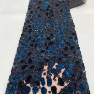 5 Yards Velvet Beads Tulle Lace High Quality African Embroidery Lace Fabric 2025 Nigerian Green Sequins Lace For Sewing KB4656