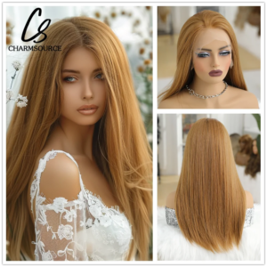 CharmSource 13*6 Lace Front Wigs Orange Synthetic Long Straight Wig with Bands for Women Daily Cosplay High Density Hair