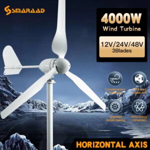15kwh/day EU D-free Delivery Of 4000W 48V Horizontal Household 220V Wind Farm With Solar Cell System