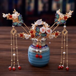 Headdress for Han Chinese Clothing Ancient Style Dangling Ornament Tassel Plate Hairpin Female Hair Clasp Accessories Costume