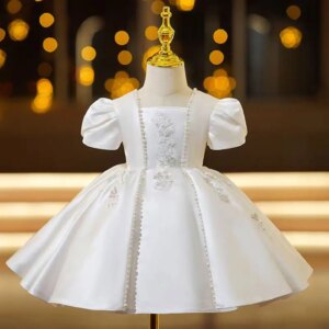 Dreamy Vow Gorgeous White Girl Dress Satin Embroidered Eid al-Fitr Wedding Birthday Holiday Party First Communion Ball Gown J790