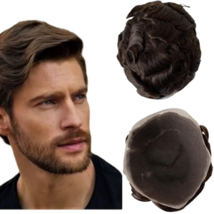 Mongolian Virgin Human Hair Hairpieces 2# Dark Brown Toupee 8×10 Full Lace Unit for White Men