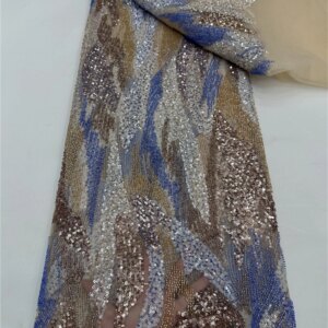 Latest Hot Sale Fashion Africa Lace Fabric High Quality Handmade Embroidery Lace With Beads Sequins Party For Wedding Dress