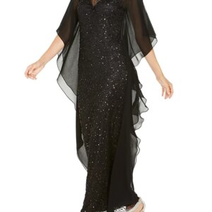 Customized Sequined Mother of the Bride Gown Elegant V Neck Ankle Length Chiffon Half Sleeve Pleated Draped Evening Gown
