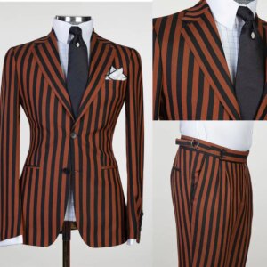 Fashionable Striped Men Tuxedo Suits 2 Pieces Pocket Jacket And Pants Customized Formal Business Office Party Show Prom Outfit