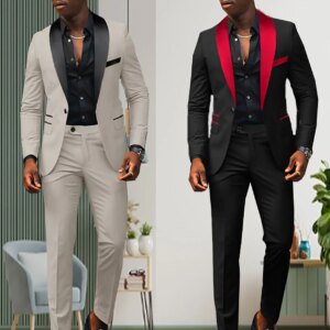Men’s Business Casual 2 piece Suits Comfortable Breathable Slim-fit Side Slit Single-button Suit Jacket+Trousers tuxedo Coats