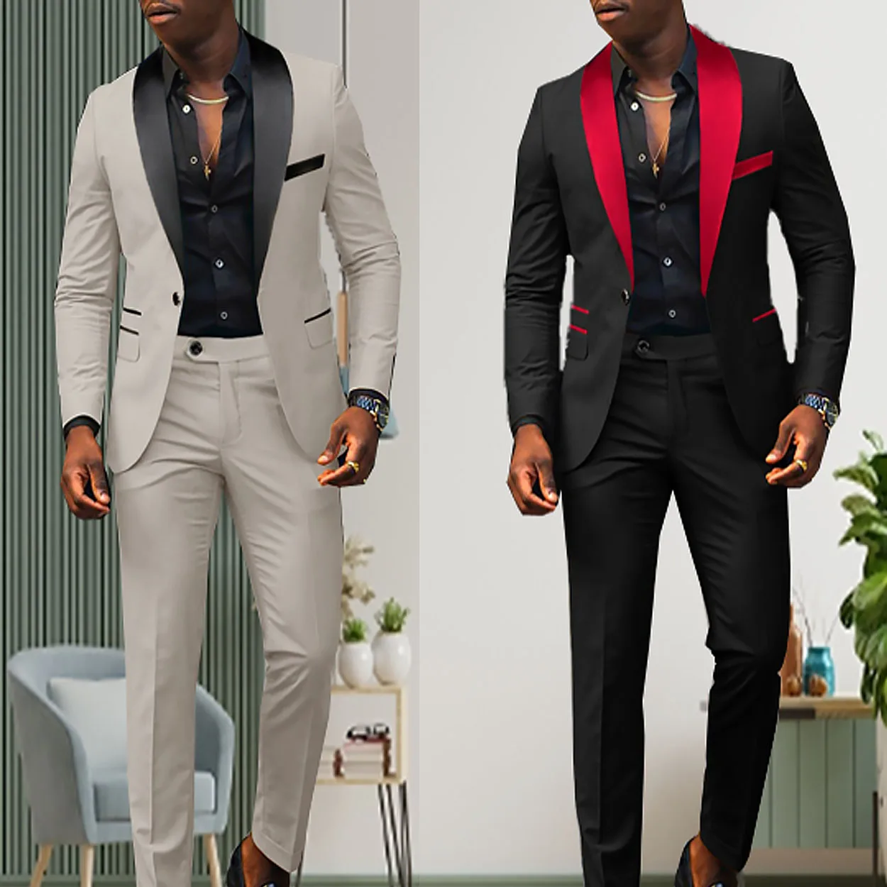 Men's Business Casual 2 piece Suits Comfortable Breathable Slim-fit Side Slit Single-button Suit Jacket+Trousers tuxedo Coats