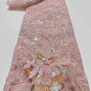 African Luxury Beaded Tulle Lace Fabric 2025 Nigerian Handmade Heavy Sequins Pearls Lace Fabric Fro Bridal Wedding Dresses