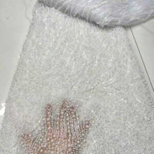 Latest African Sequins Lace Fabric 2025 High Quality Lace Embroidery Beaded Mesh Fabric 5 Yards For Women Wedding Party Dress