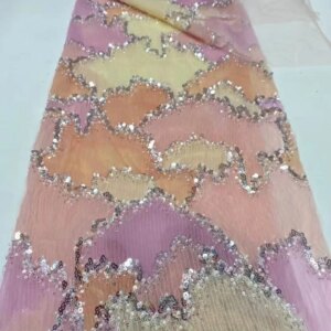 3D Flower Beads Lace Fabric Sequins Fabrics African Lace Fabric 5 Yards High Quality 2024 Fabrics Sequence Net For Sewing KB4746