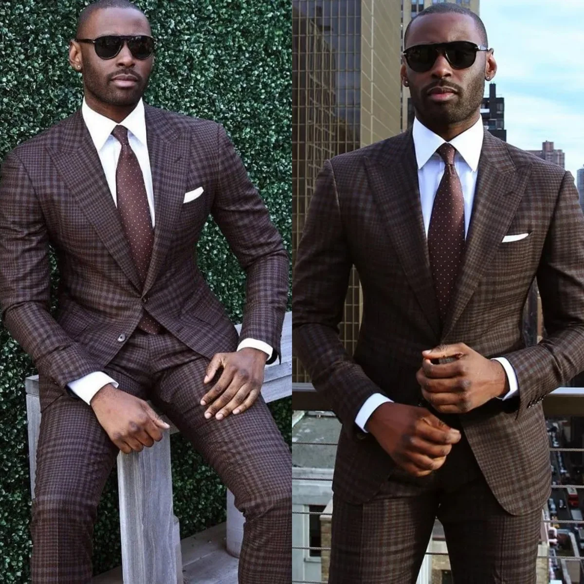 Classic Wedding Tuxedos Single Breasted Check Men Suit PeakedLapel 2 Piece Set Jacket Pants Groom Business Blazers Customized
