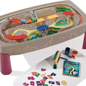 Deluxe Canyon Road Train & Track Table, Kids Activity Table for Cars, Cover Included, Made of Durable Plastic, Includes 3-Piece