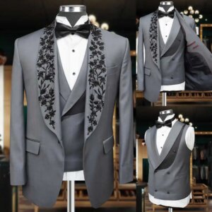 Formal Appliques Wedding Tuxedos 2 Piece Set Jacket Vest One Button Business Men Suit Shawl Lapel Custom Groom Wear Party Suits