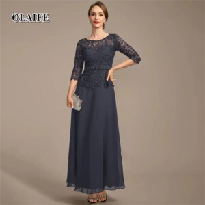 New Scoop Neck Mother Of The Bride Dress A Line Ankle-Length Chiffon Lace Formal Dresses Vestidos Mae Da Noiva Casamentos