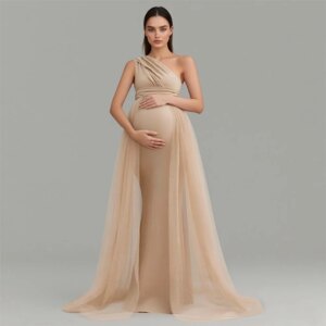 One Shoulder Maternity Photoshoot Dress Elegant Engagement Gown Pregnancy Gowns for Photoshoot for Pregnant Women Baby Shower