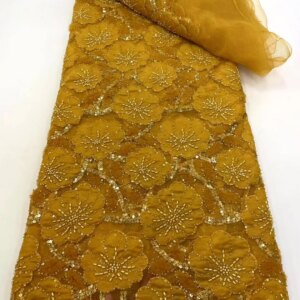 Wholesale White 3D Lace Bead Flowers Latest African Lace Styles French Party Lace Fabrics Tulle Nigerian Lace Fabrics For Bridal
