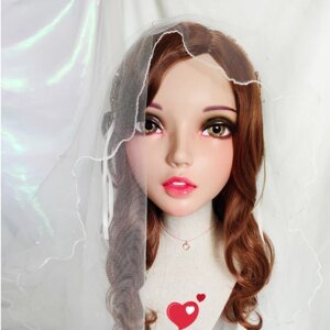 (Fu-06)Female Sweet Girl Resin Half Head Kigurumi BJD Eyes Crossdress Cosplay Japanese Anime Role Lolita Mask With Eyes And Wig