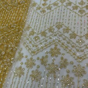 African Heavy Beaded Lace Fabric 5 Yards 2025 High Quality Nigerian Sequins French Tulle for Wedding Party Dress Material Sewing