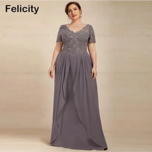FELICITY Plus Size Elegant Mother of the Bride Dresses 2025 Customized A-line V-Neck Floor-Length Chiffon Wedding Guest Dresses