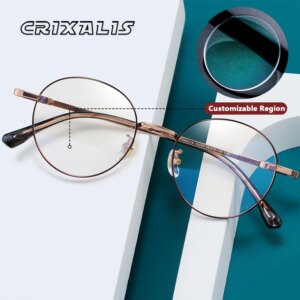 CRIXALIS Retro Round Titanium Prescription Glasses Frames  Women Men Fashion Trendy Anti Blue Light Eyewear Presbyopic Lens