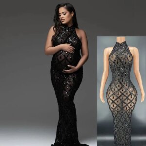 Pregnant Woman Photography Sexy Shiny Rhinestone Maternity Dress Photo Shoot Baby Shower Платье Вечернее Ropa