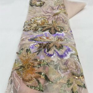High-End Luxury Beads French Embroidery Groom Lace Fabric African Nigerian With Sequins Fabric For Wedding Dress RF