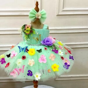 Mint Green Floral Kids Birthday Dresses Knee Length Bow Flower Girl Dresses for Wedding Customized Baby Girls Prom for Christmas